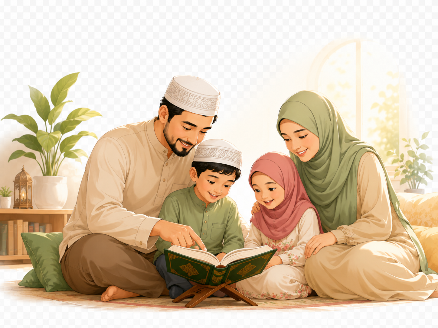 Keluarga Muslim membaca bersama